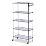 Alera® 5-Shelf Wire Shelving Kit with Casters and Shelf Liners, 36w x 18d x 72h, Black Anthracite (ALESW653618BA) Each