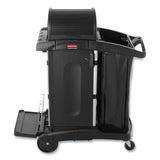 Rubbermaid® Commercial High-Security Healthcare Cleaning Cart, Metal, 4 Shelves, 1 Bin, 22" x 48.25" x 53.5", Black (RCP9T7500BK) Each