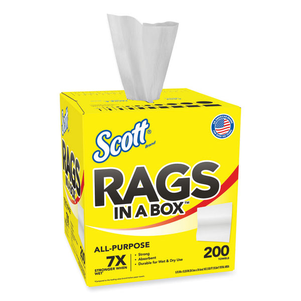 Scott® Rags in a Box, POP-UP Box, 12 x 9, White, 200/Box, 8 Boxes/Carton (KCC75260CT)