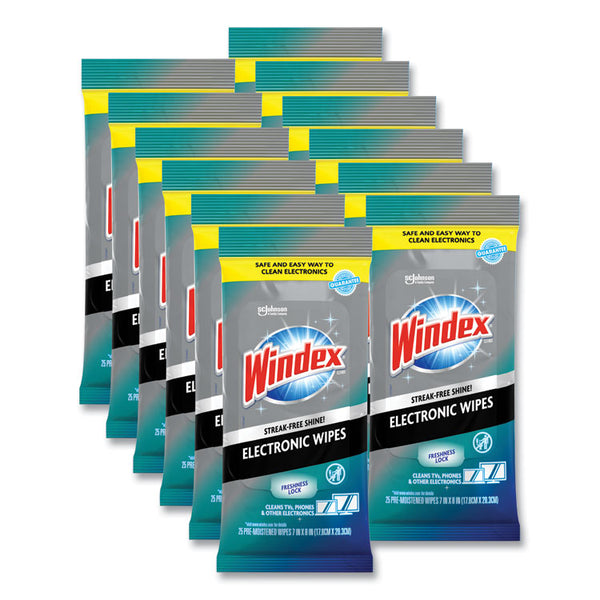 Windex® Electronics Cleaner, 1-Ply, 7 x 10, Neutral Scent, White, 25/Pack, 12 Packs/Carton (SJN319248)