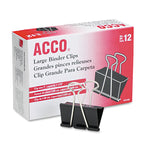 ACCO Binder Clips, Large, Black/Silver, Dozen (ACC72100) Case of 12