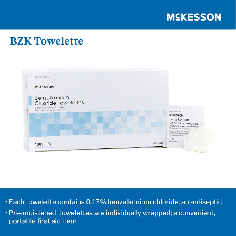 McKesson Antiseptic Skin Towelette Individual Packet Unscented 100 Count (865276_CS) 1000/CS