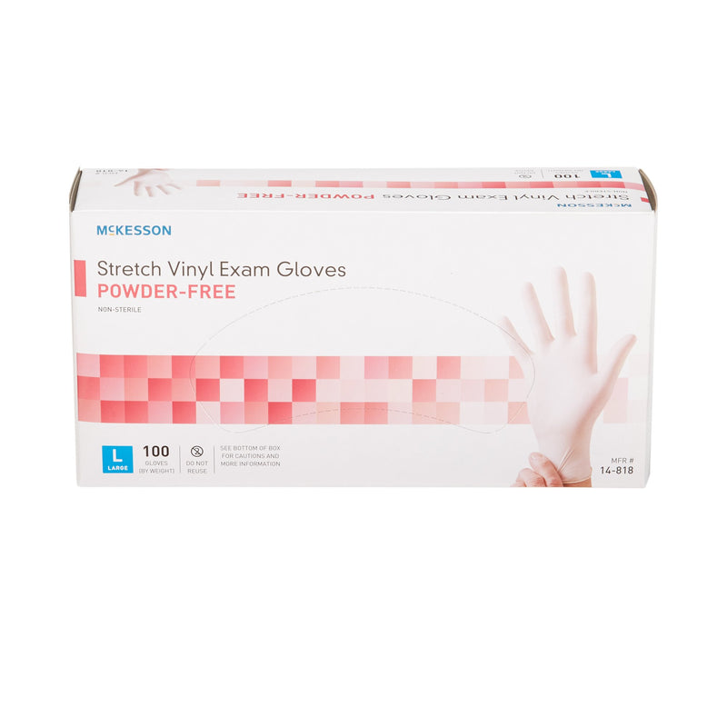 McKesson Exam Glove Large NonSterile Stretch Vinyl Standard Cuff Length Smooth Ivory Not Rated (409744_BX) 100/BX