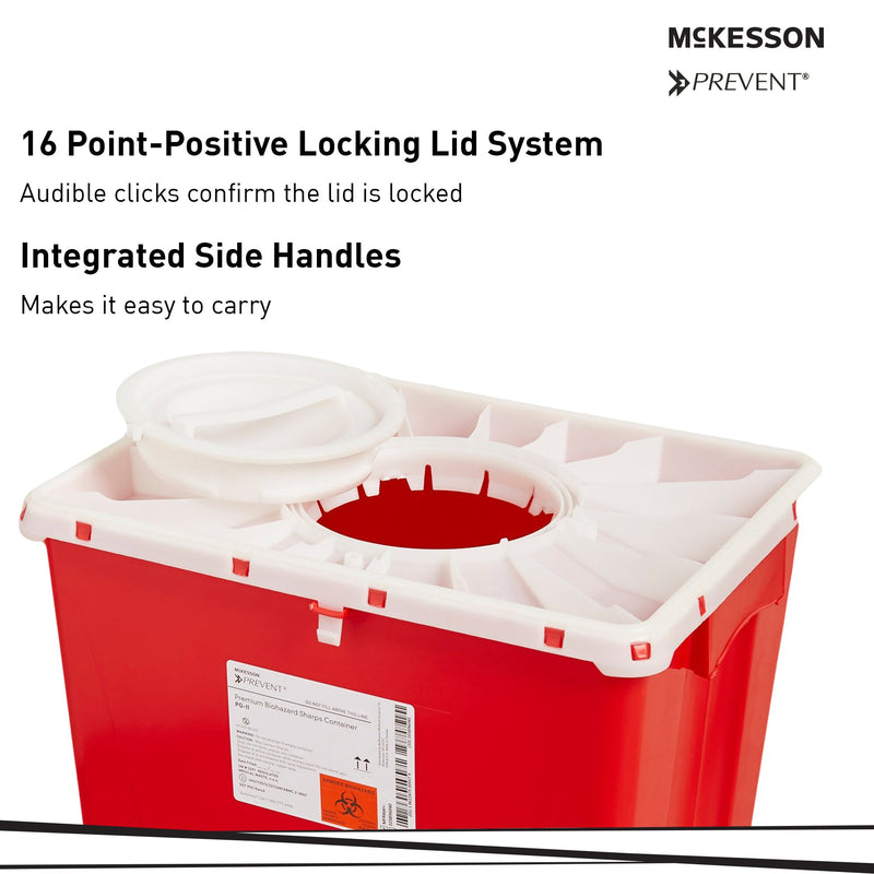 McKesson Prevent® Sharps Container Red Base 24-3/5 H X 17-3/10 W X 13 L Inch Vertical Entry 18 Gallon (862336_CS) 7/CS