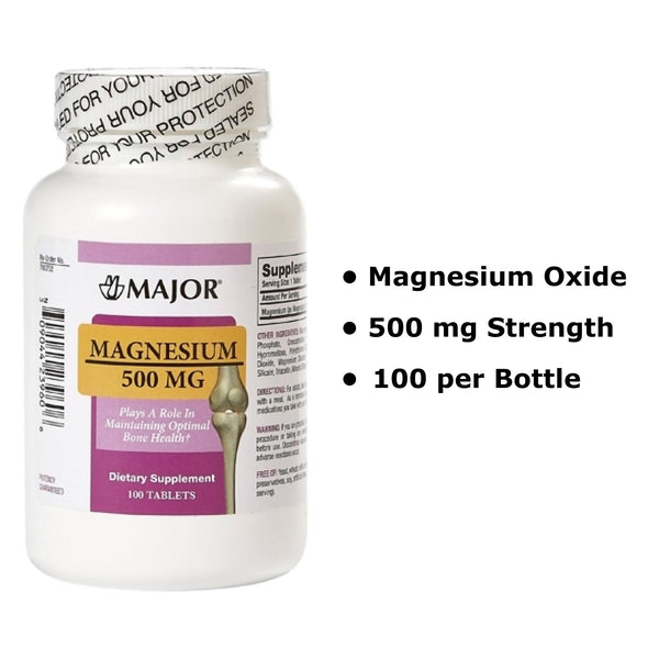 Major® Mineral Supplement Magnesium Oxide 500 mg Strength Tablet 100 per Bottle (875536_EA) 1/EA