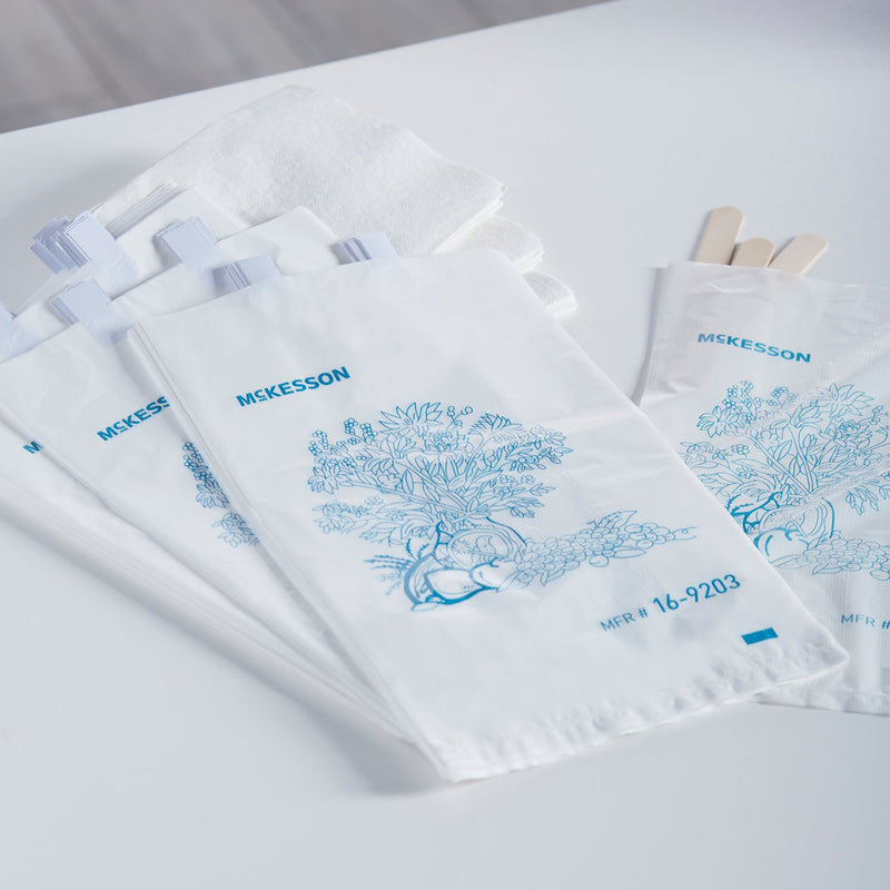 McKesson Bedside Bag 7 X 11.5 Inch White / Blue Floral Print Polyethylene (472251_CS) 2000/CS