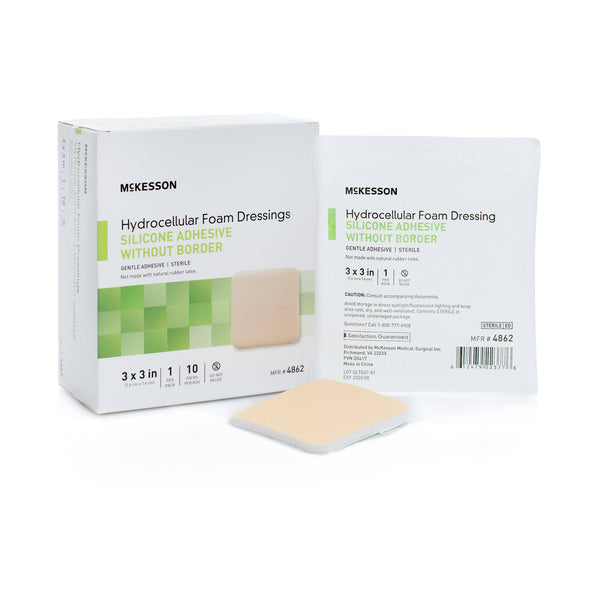 McKesson Foam Dressing 3 X 3 Inch Without Border Film Backing Silicone Gel Adhesive Square Sterile (1083085_BX) 10/BX
