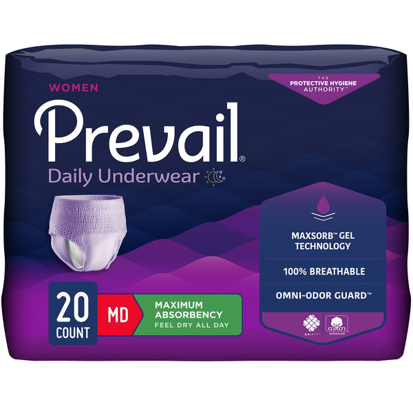 Prevail® Daily Underwear Female Adult Absorbent Underwear Pull On with Tear Away Seams Medium Disposable Heavy Absorbency (889081_CS) 80/CS