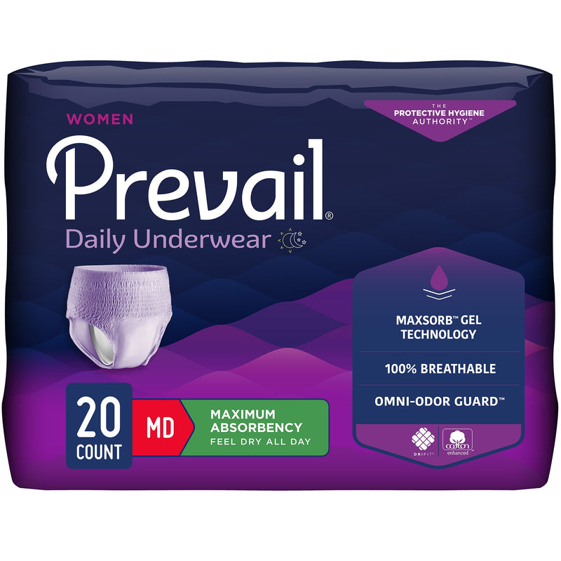 Prevail® Daily Underwear Female Adult Absorbent Underwear Pull On with Tear Away Seams Medium Disposable Heavy Absorbency (889081_BG) 20/BG