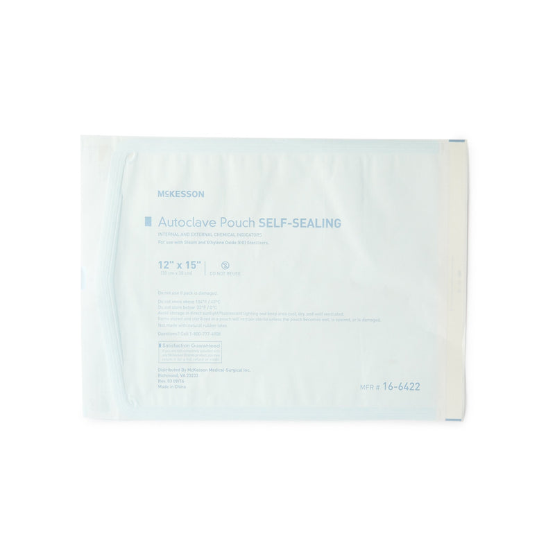 McKesson Sterilization Pouch Ethylene Oxide (EO) Gas / Steam 12 X 15 Inch Transparent Blue / White Self Seal Paper / Film (960947_CS) 1000/CS