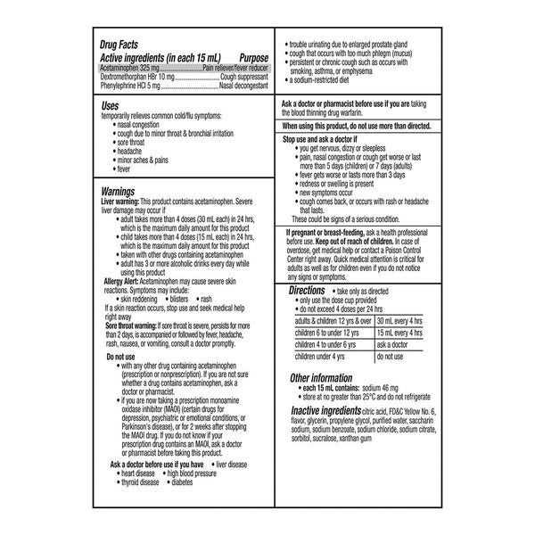 DayQuil® Cold & Flu Cold and Cough Relief 325 mg - 10 mg - 5 mg / 15 mL Strength Liquid 8 oz. (829815_EA) 1/EA