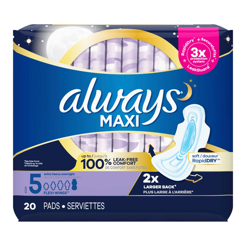 Always® Maxi Feminine Pad Overnight Heavy Absorbency (785309_PK) 20/PK