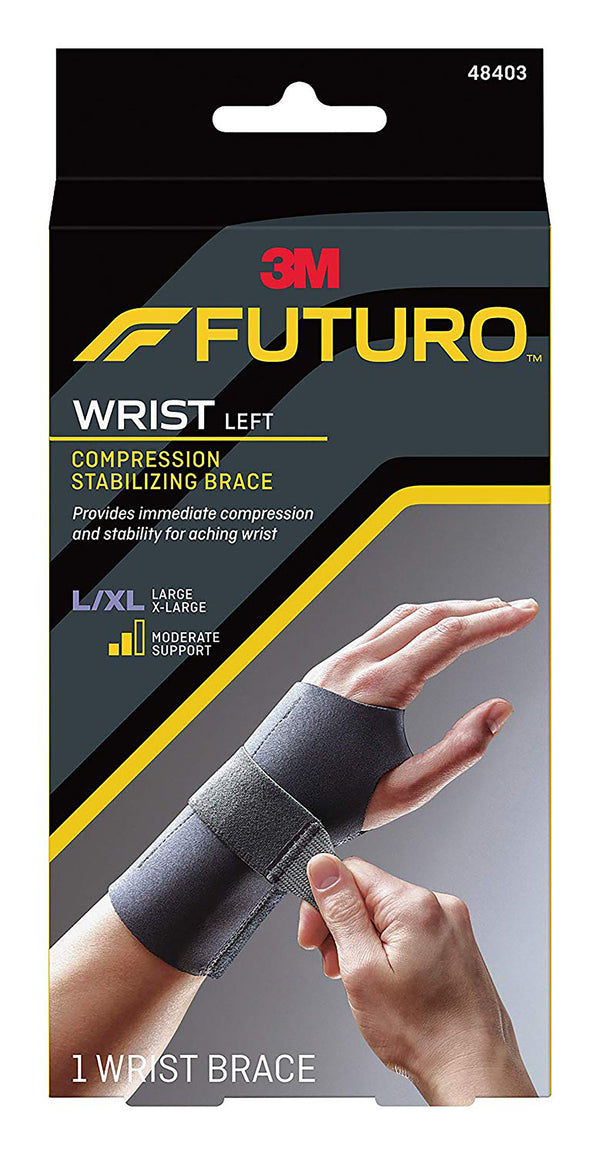 Futuro™ Compression Stabilizing Wrist Brace Low Profile Aluminum / Nylon / Polyester / Polyethylene / Spandex / Silicone Left Hand Black Large / X-Large (971916_EA) 1/EA