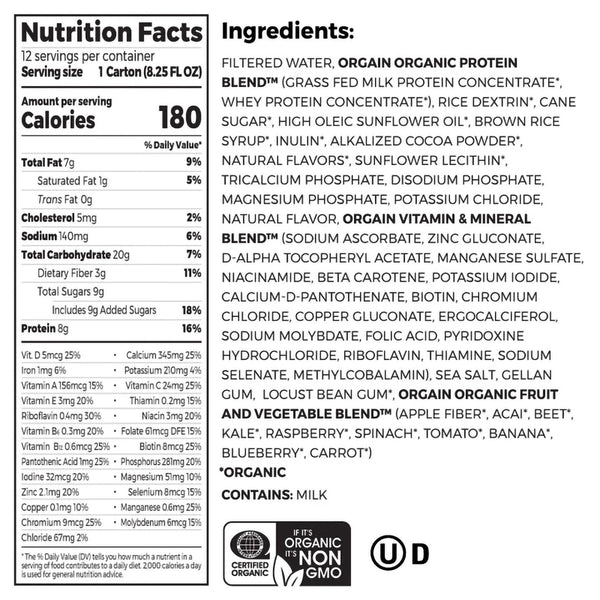 Orgain® Kids Protein™ Organic Nutritional Shake Pediatric Oral Supplement Chocolate Flavor 8.25 oz. Carton Liquid Organic (1100496_CS) 12/CS