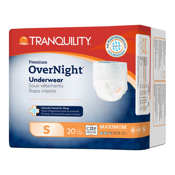 Tranquility® Premium OverNight™ Unisex Adult Absorbent Underwear Pull On with Tear Away Seams Small Disposable Heavy Absorbency (665228_CS) 80/CS
