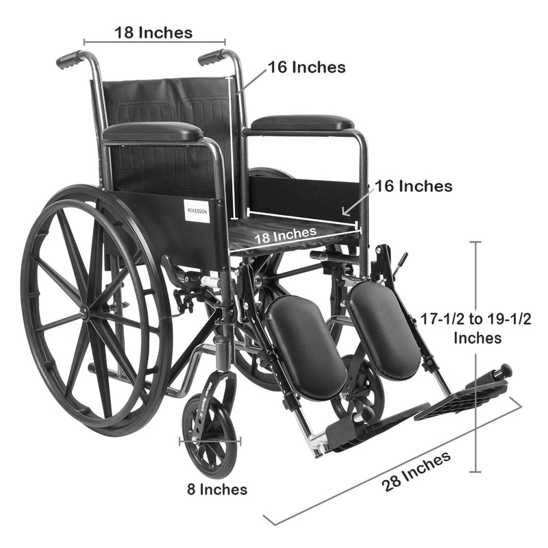 McKesson Wheelchair Dual Axle Full Length Arm Swing-Away Elevating Legrest Black Upholstery 18 Inch Seat Width Adult 300 lbs. Weight Capacity (1065275_EA) 1/EA