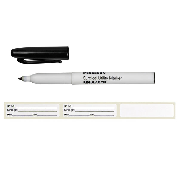 McKesson Medical Utility Marker with Labels Permanent Black Ink Sterile Full Size Regular Tip (1182557_BX) 50/BX