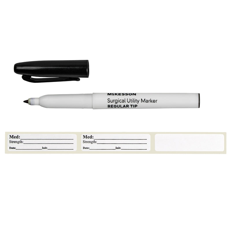 McKesson Medical Utility Marker with Labels Permanent Black Ink Sterile Full Size Regular Tip (1182557_BX) 50/BX