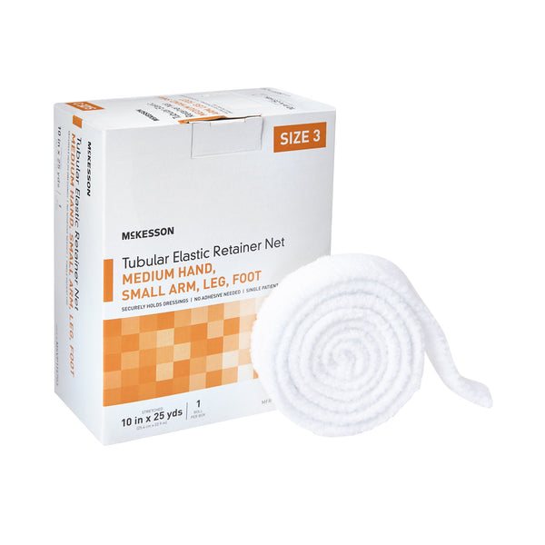 McKesson Elastic Net Retainer Dressing Tubular Elastic 10 Inch X 25 Yard (25.4 cm X 22.9 m) Size 3 White Medium Hand / Small Arm / Leg / Foot NonSterile (1113347_BX) 1/BX
