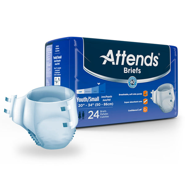 Attends® Unisex Youth Incontinence Brief Small Disposable Heavy Absorbency (959837_BG) 24/BG