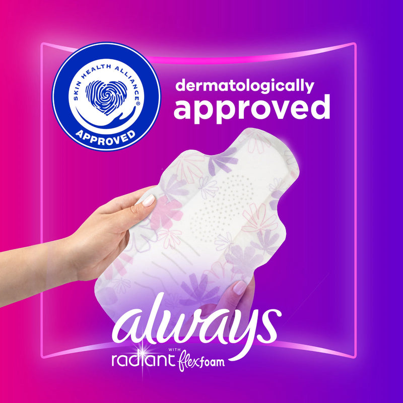 Always® Radiant with FlexFoam Feminine Pad With Wings Regular Absorbency (1231750_BX) 15/BX