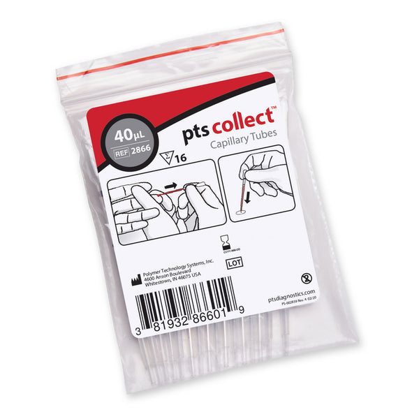 PTS Diagnostics Capillary Blood Collection Tube Plain 40 µL Without Closure Glass Tube (957814_BG) 16/BG