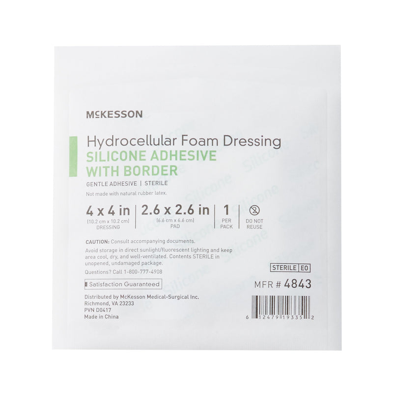 McKesson Foam Dressing 4 X 4 Inch With Border Film Backing Silicone Gel Adhesive Square Sterile (886432_CS) 200/CS