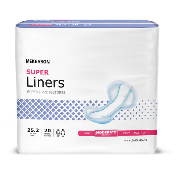 McKesson Super Incontinence Liner 25-1/5 Inch Length Moderate Absorbency Polymer Core One Size Fits Most (1187897_CS) 80/CS