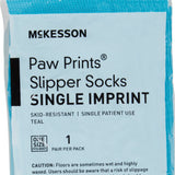 McKesson Paw Prints® Slipper Socks Unisex Adult One Size Fits Most Single Tread Single Patient Use Teal (475019_CS) 96/CS