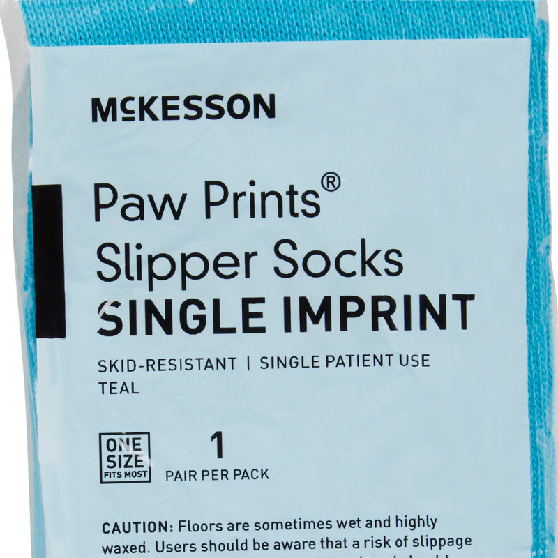 McKesson Paw Prints® Slipper Socks Unisex Adult One Size Fits Most Single Tread Single Patient Use Teal (475019_CS) 96/CS