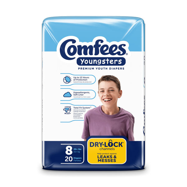 Comfees® Youngsters Unisex Youth Incontinence Brief Size 8 Disposable Heavy Absorbency (1254293_BG) 20/BG