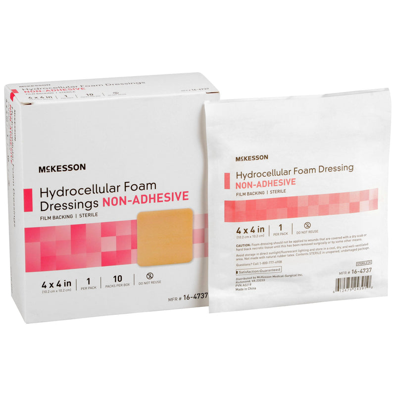 McKesson Foam Dressing 4 X 4 Inch Without Border Film Backing Nonadhesive Square Sterile (1138302_CS) 100/CS