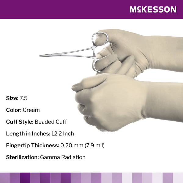 McKesson Perry® Synthetic Surgical Gloves Surgical Glove Size 7.5 Sterile Polychloroprene Standard Cuff Length Smooth Cream Chemo Tested (1044747_BX) 50/BX