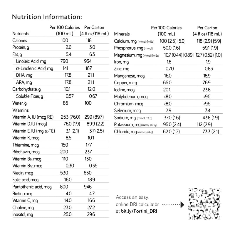 Fortini™ Infant Formula Unflavored 4 oz. Carton Liquid Calories Failure to Thrive (1189053_CS) 30/CS