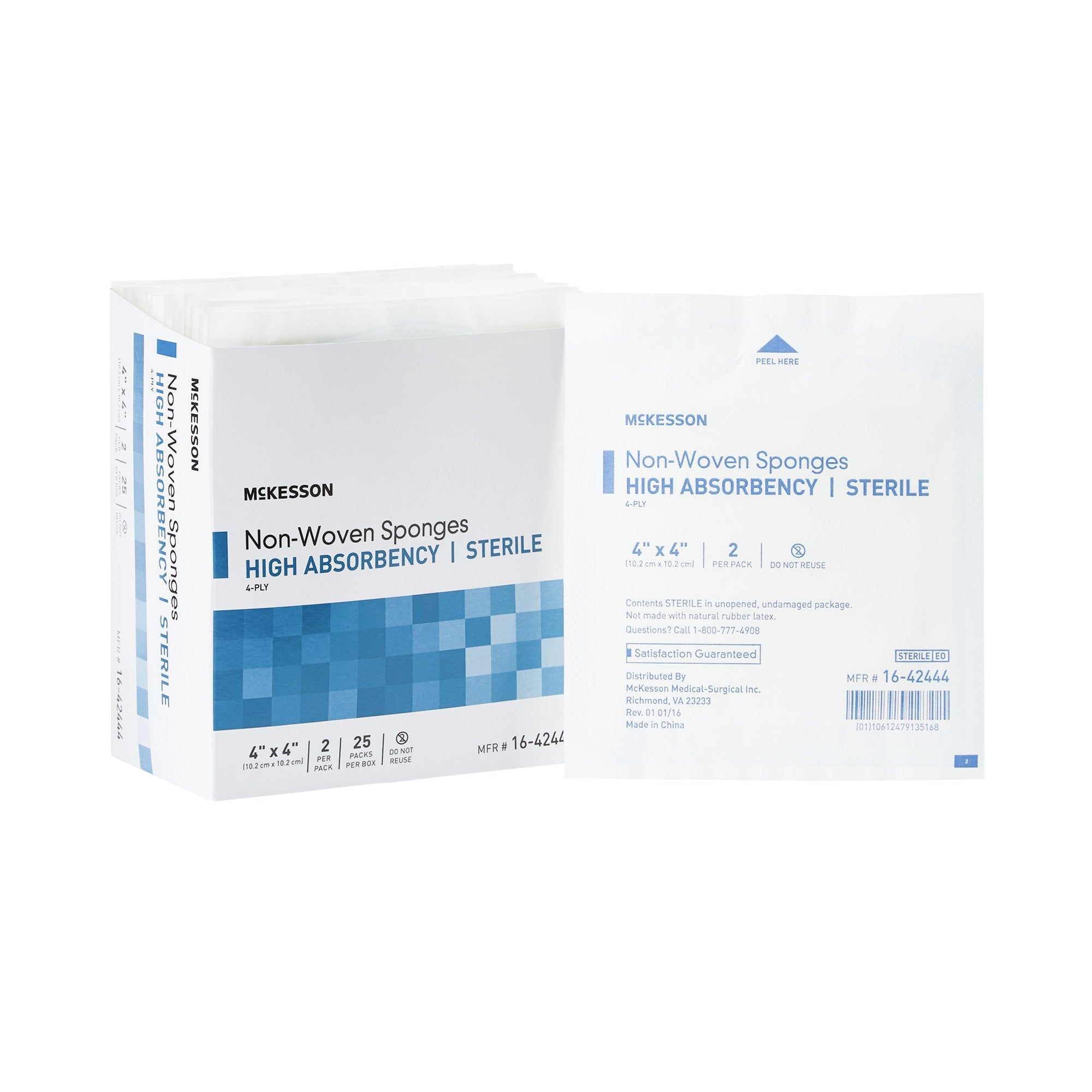 McKesson Nonwoven Sponge 4 X 4 Inch 4-Ply Sterile 2 per Pack (482411_P ...