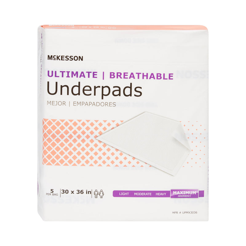 McKesson Ultimate Breathable Disposable Underpad 30 X 36 Inch Fluff / Polymer Heavy Absorbency (1075429_CS) 70/CS