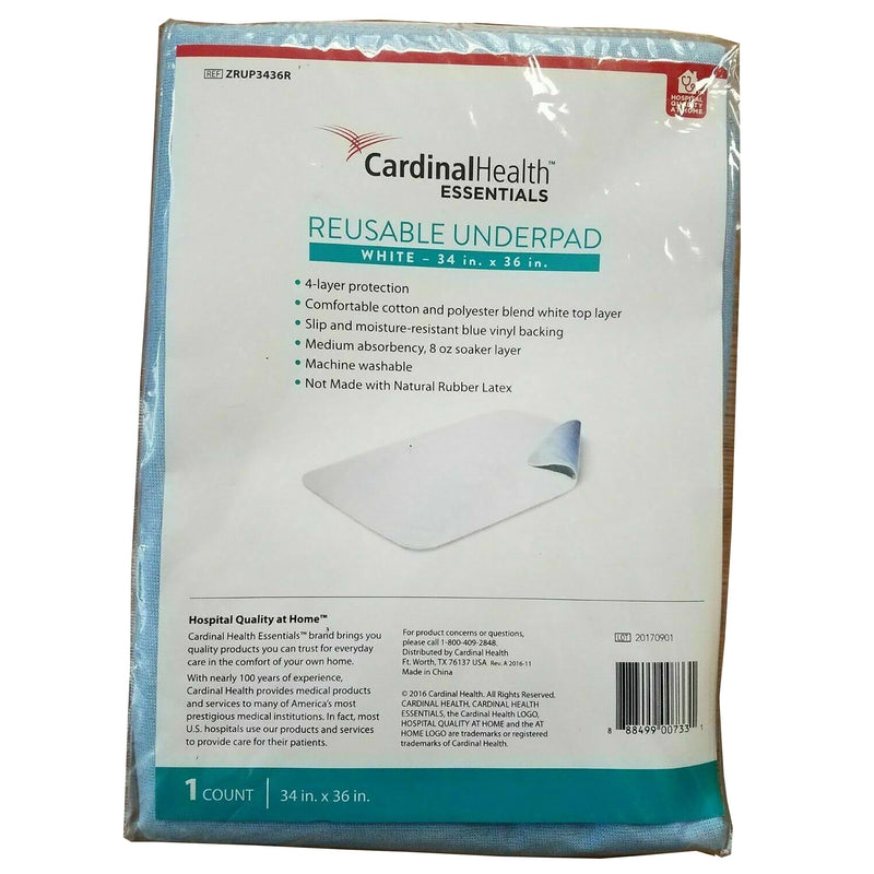 Cardinal Health™ Essentials Reusable Underpad 34 X 36 Inch Polyester / Rayon Moderate Absorbency (1121144_CS) 10/CS