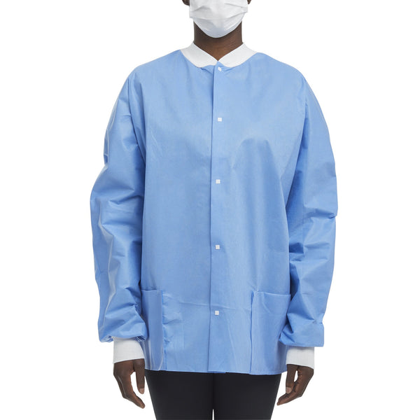 O&M Halyard Inc Lab Jacket Blue Large Hip Length 3-Layer SMS Disposable (203636_CS) 24/CS