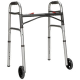 McKesson Dual Release Folding Walker with Wheels Adjustable Height Aluminum Frame 350 lbs. Weight Capacity 25 to 32-1/4 Inch Height (1088077_CS) 1/CS