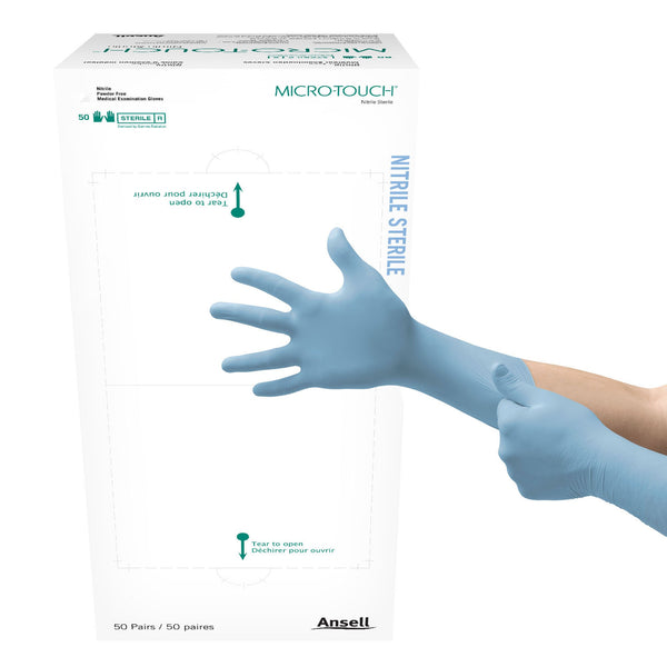 Micro-Touch® Exam Glove Large Sterile Pair Nitrile Extended Cuff Length Textured Fingertips Blue Chemo Tested (640517_BX) 1/BX
