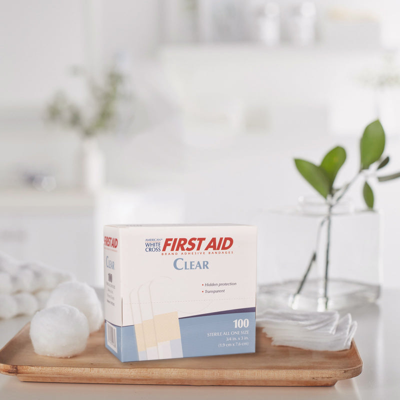 American® White Cross Adhesive Strip 3/4 X 3 Inch Plastic Rectangle Clear Sterile (300794_BX) 100/BX