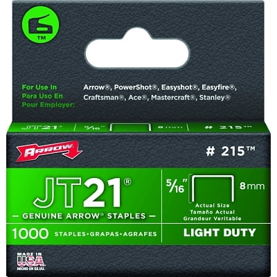 Arrow Fastener JT21® Type Staples, 5/16 in, Steel, 1,000 PK (091-215) Each