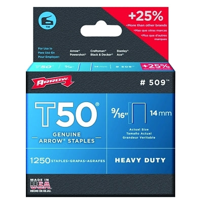 Arrow Fastener 50016 T50 9/16" STAPLES1250/PK .050 WIRE (091-509) Pack of 4