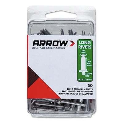 Arrow Fastener Aluminum Rivets, 1/2 x 3/16, Long (091-RLA316IP) 1 Pack