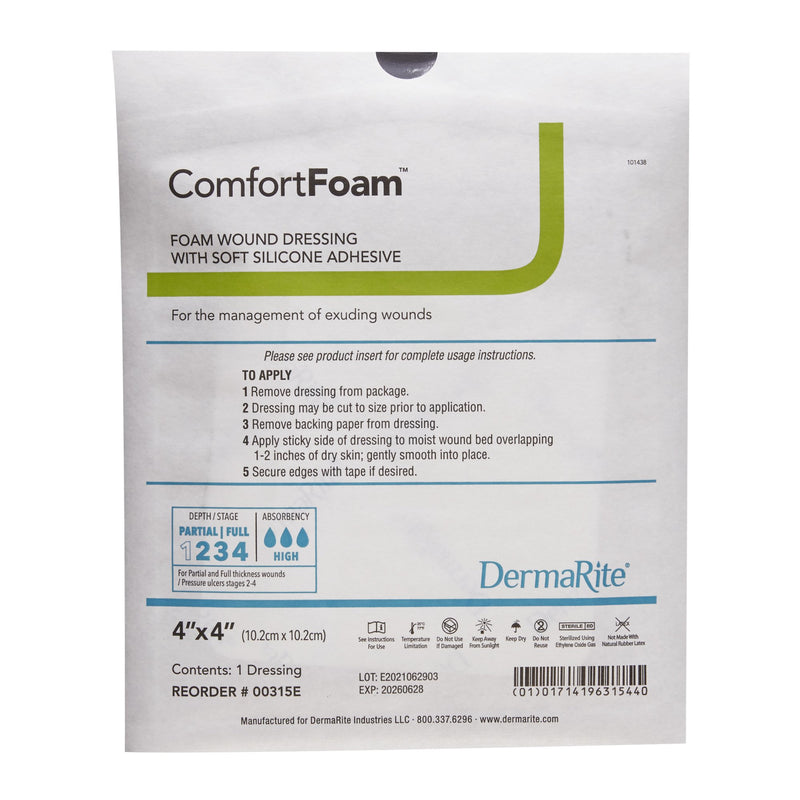 ComfortFoam™ Foam Dressing 4 X 4 Inch Without Border Film Backing Silicone Face Square Sterile (835615_EA) 1/EA