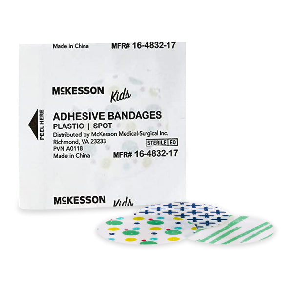 McKesson Kids™ Adhesive Spot Bandage 1 Inch Plastic Round Kid Design (Assorted Prints) Sterile (1110981_BX) 100/BX
