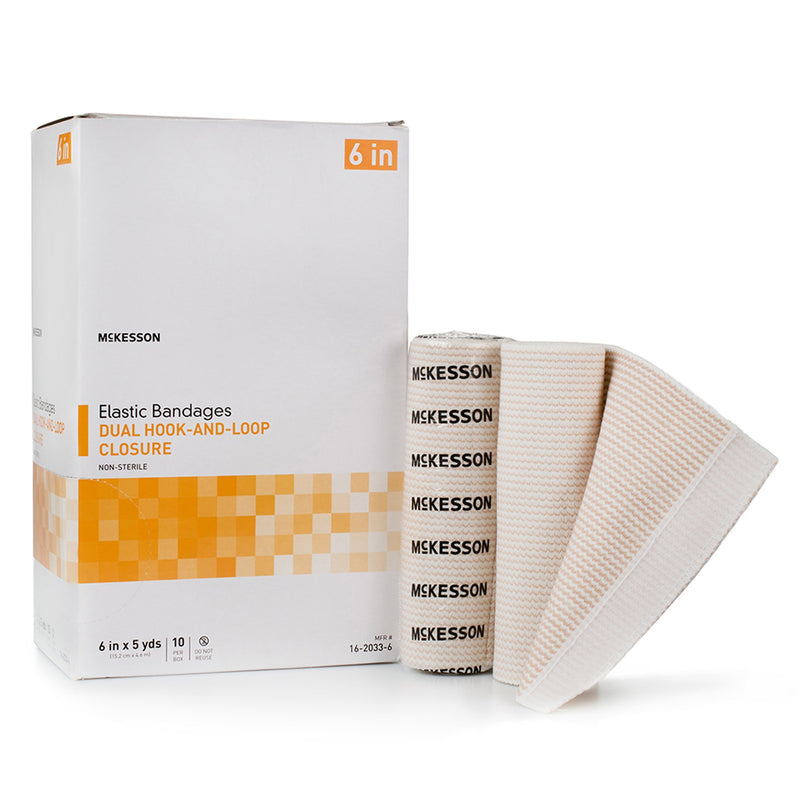 McKesson Elastic Bandage 6 Inch X 5 Yard Double Hook and Loop Closure Tan NonSterile Standard Compression (1086530_CS) 50/CS