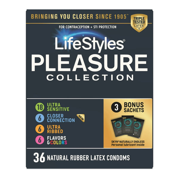 Lifestyles® Pleasure Collection Condom Variety Pack Lubricated One Size Fits Most 36 Per Box (1256944_BX) 1/BX