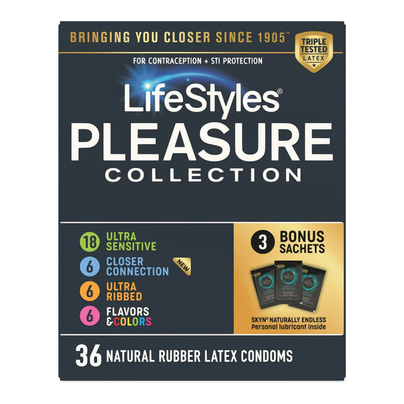 Lifestyles® Pleasure Collection Condom Variety Pack Lubricated One Size Fits Most 36 Per Box (1256944_BX) 1/BX