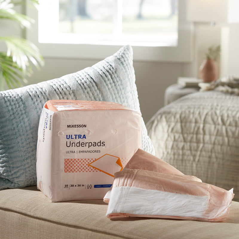 McKesson Ultra Disposable Underpad 30 X 36 Inch Fluff / Polymer Heavy Absorbency (724031_BG) 10/BG